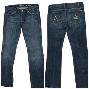 7 Seven For All Mankind A Pocket Flare White Stitch Denim Blue Jeans 28